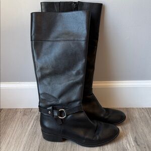 RALPH LAUREN Makaila Black Leather Riding Boots Size 6.5 Designer Classic